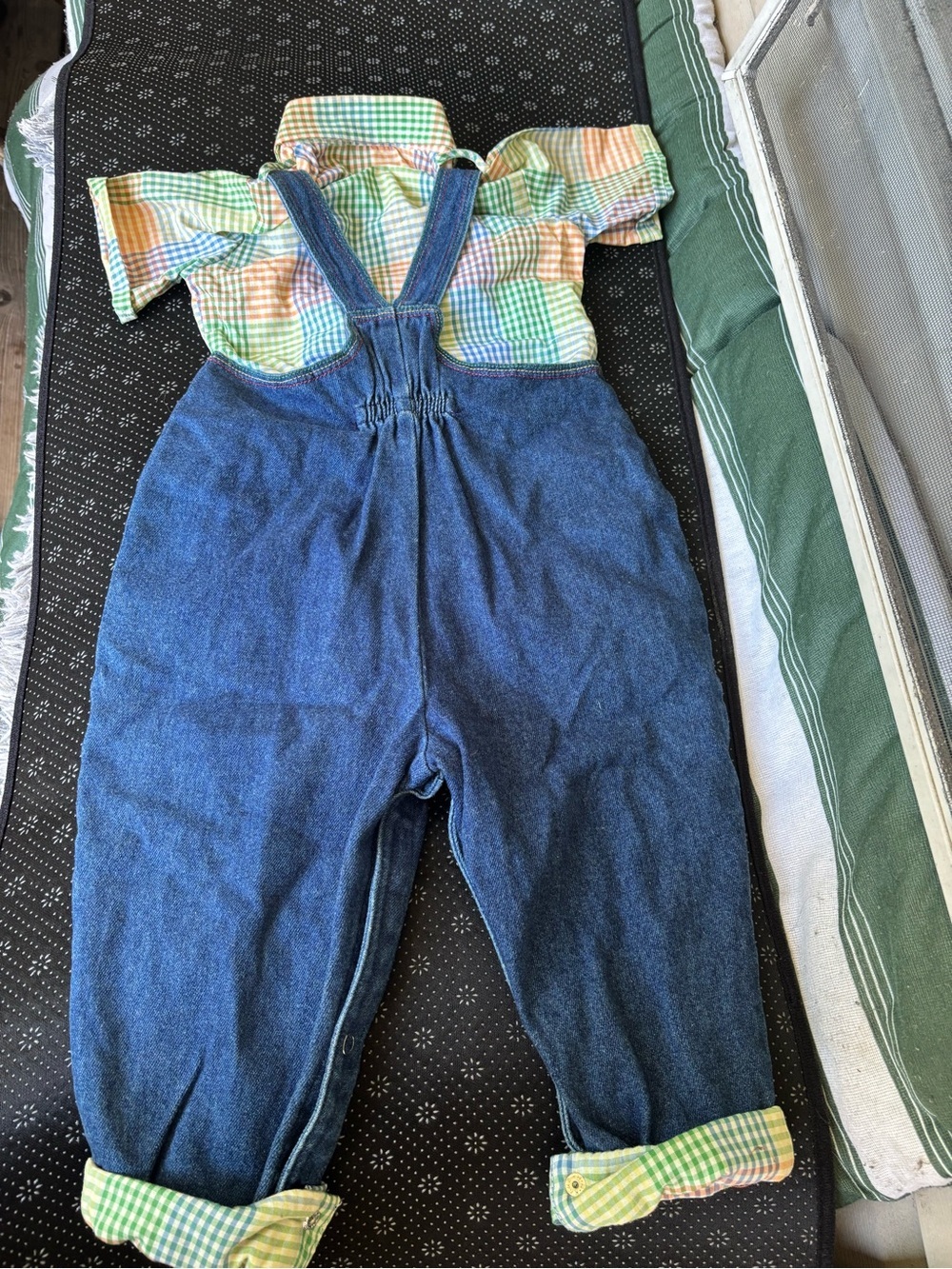 OshKosh B'gosh Blue Denim Overalls with Multicolor Buttons - Picture 7 of 11